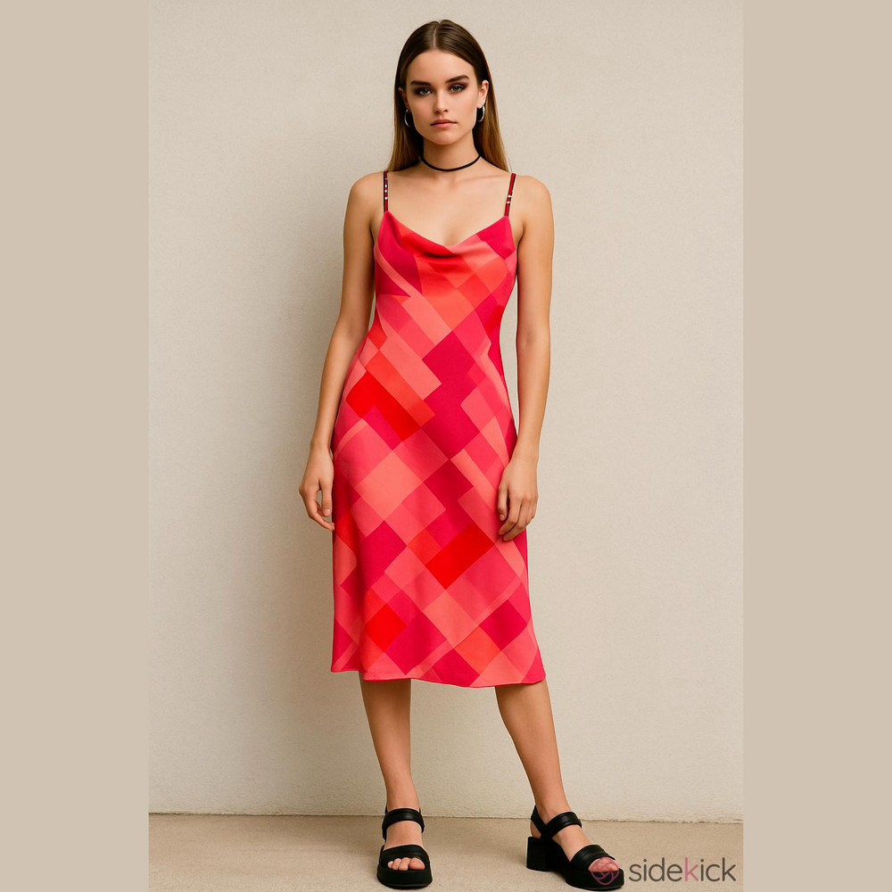 VTG My Michelle Pink Orange Colorblock Midi Dress 13/14 Edgy Y2K Electric Fairy